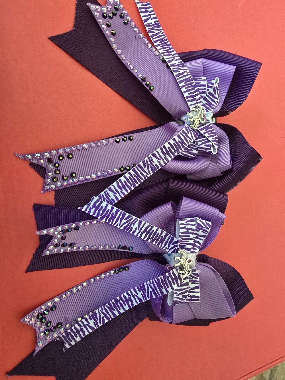 Kids Purple Layered Ribbon Hair Bows - Set of 2